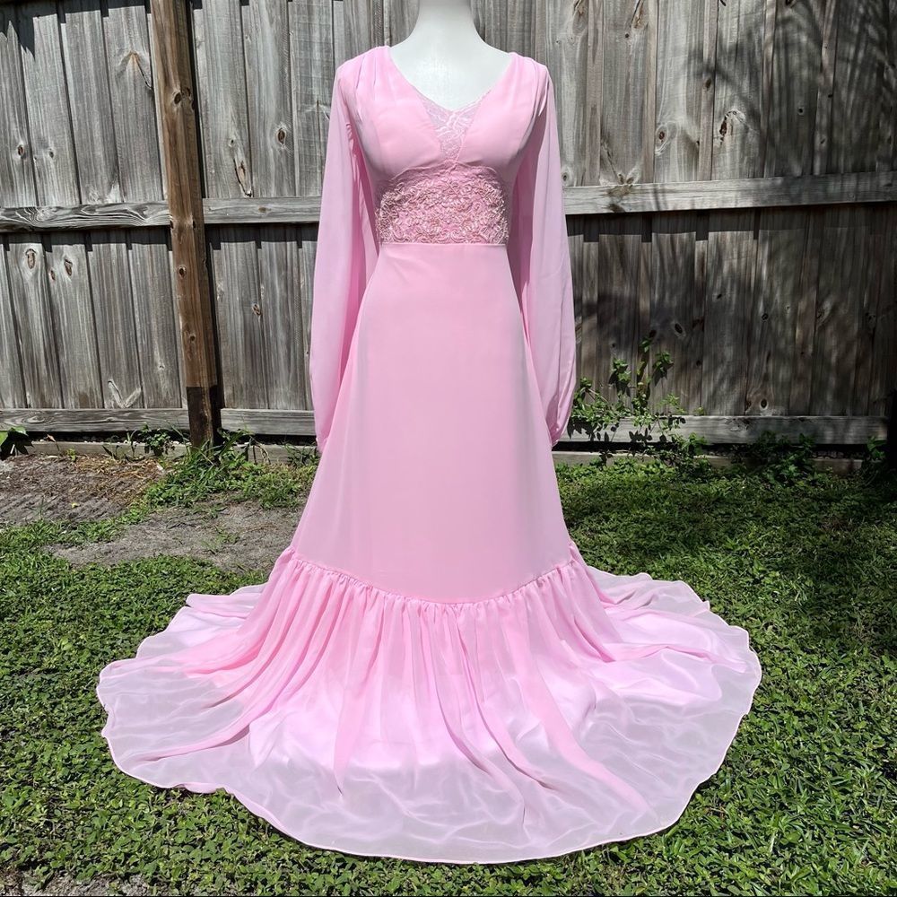 Elegant Pink Long Sleeves V-neck Lace A-line Prom Dress MOB Shower NWT SZE 16